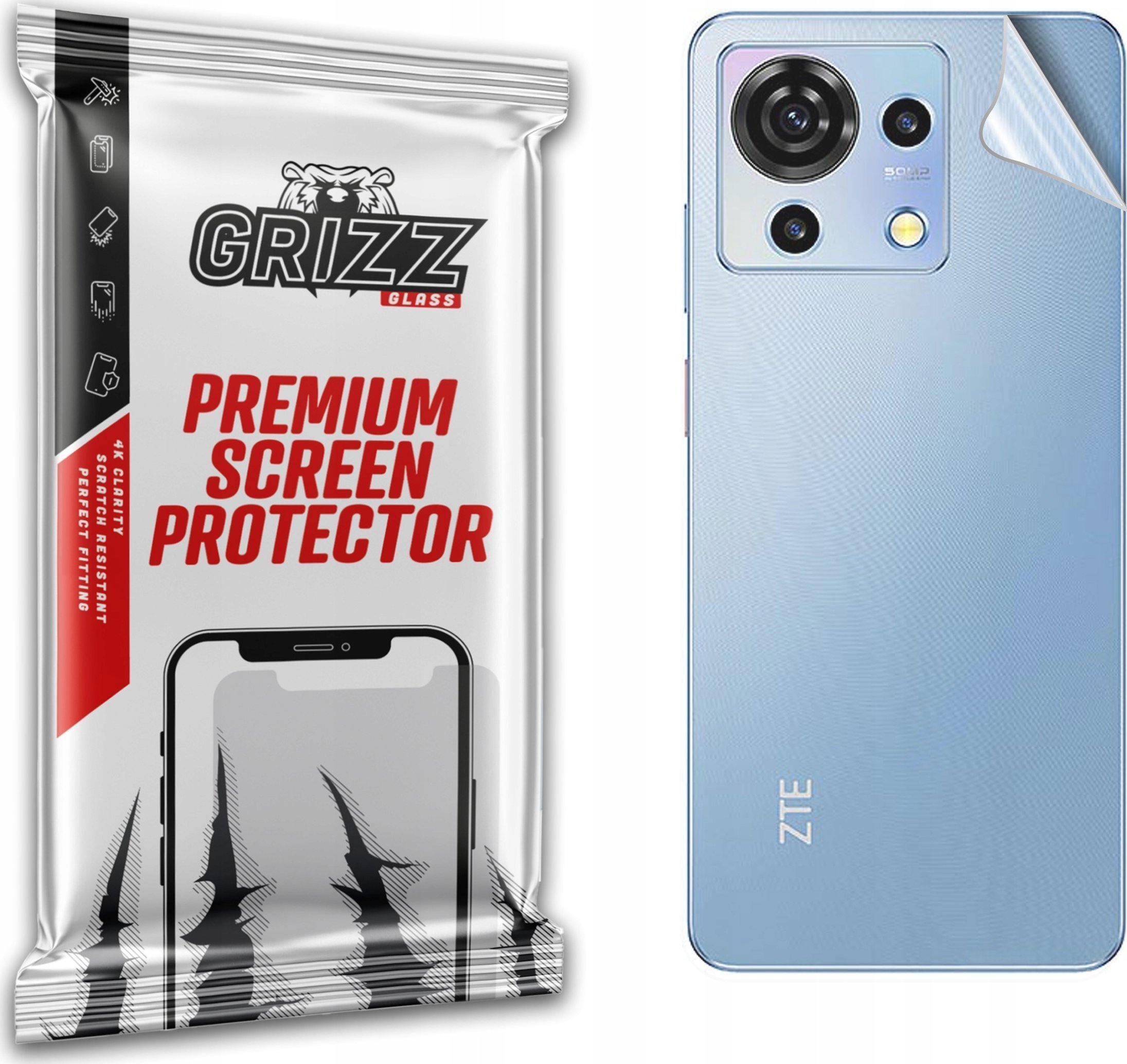 Folie mbrojtëse GrizzGlass SatinSkin për ZTE Blade V50 Vita, pjesa e pasme, transparente