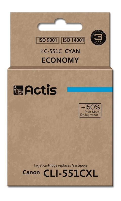 Ngjyrë për printer Actis KC-551C (zëvendësim për Canon CLI-551C), 12 ml, e kaltër