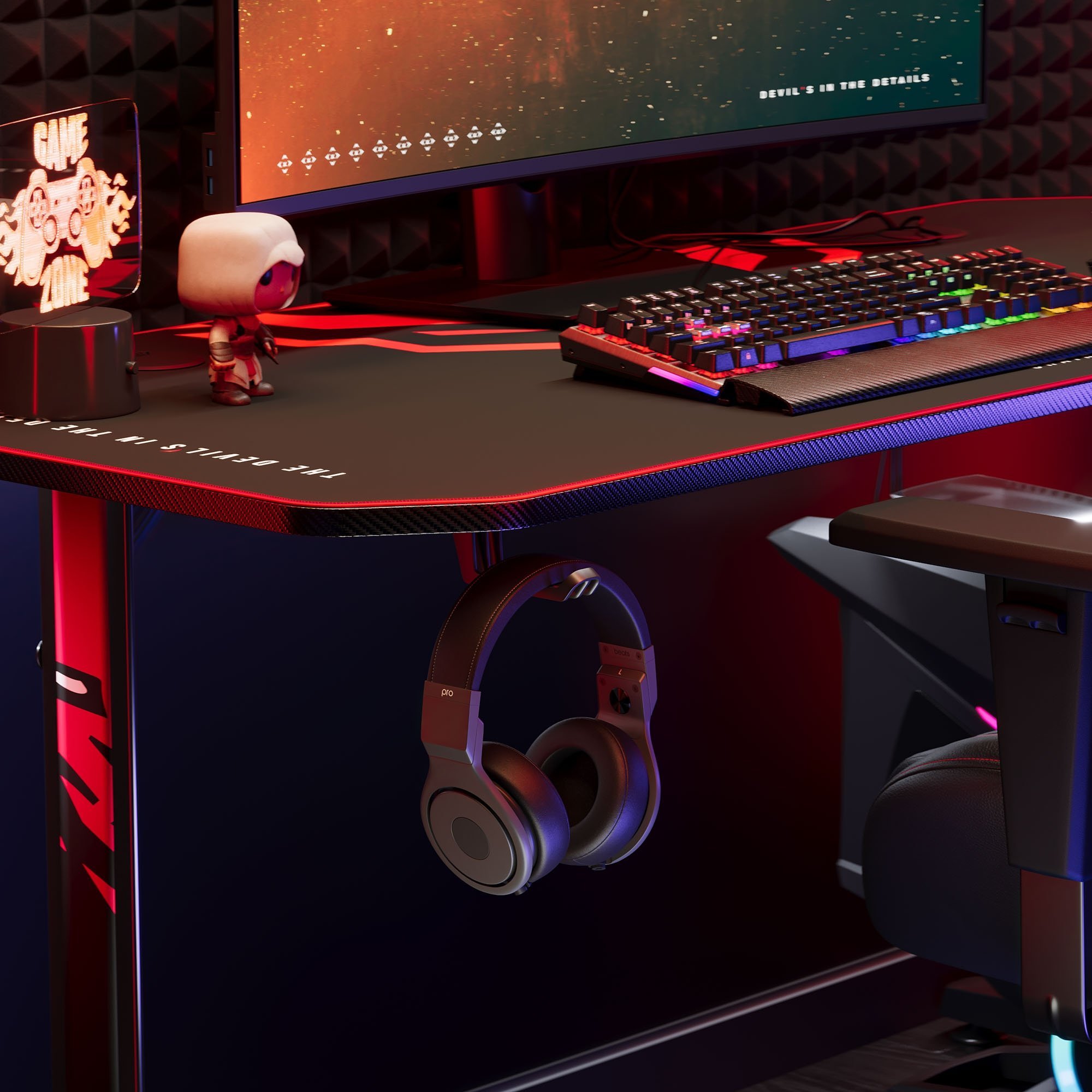 Tavolinë gaming Diablo X-mate 1400, 140cm, me mbajtëse dhe pad, e zezë