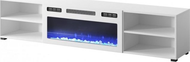 Komodinë TV Cama Meble, oxhak elektrik, 180x33x39cm, e bardhë