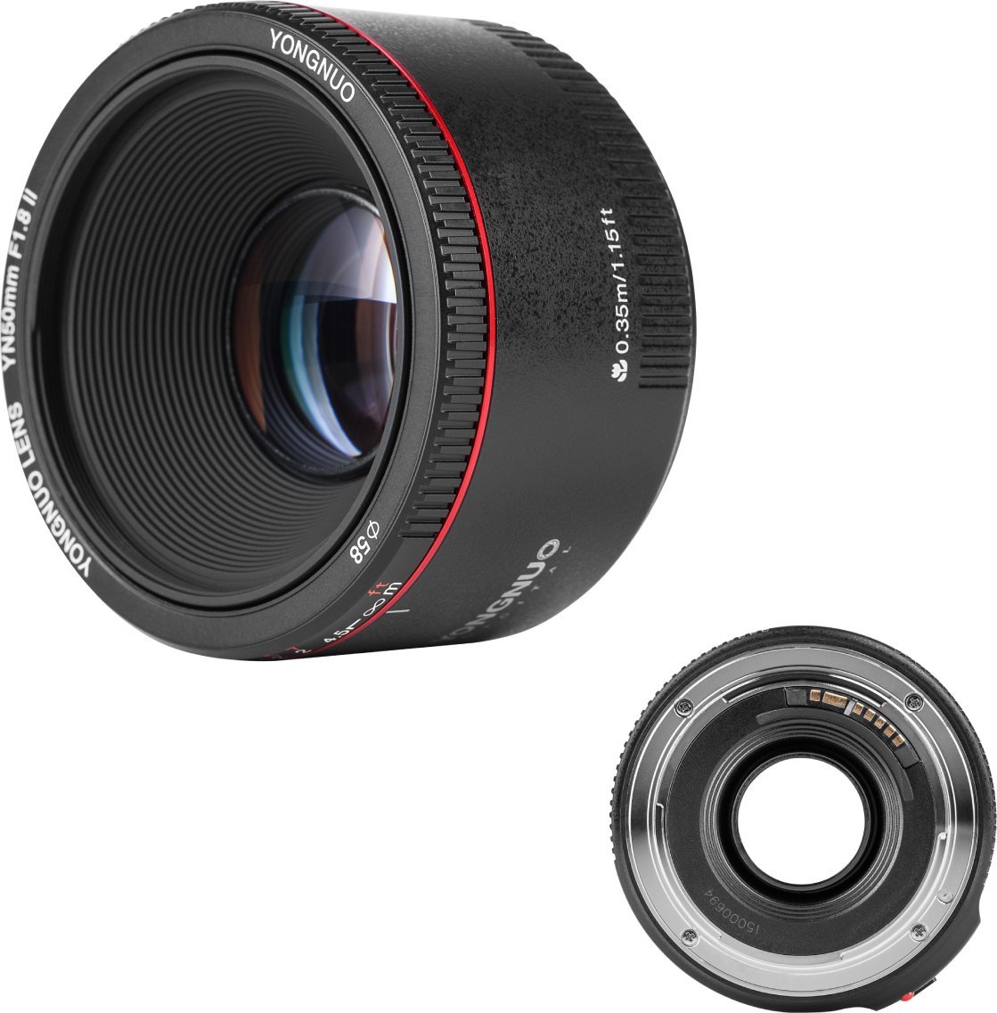 Objektiv fotografik Yongnuo YN 50mm F1.8 II për Canon EF, hapje f/1.8, autofokus, i zi