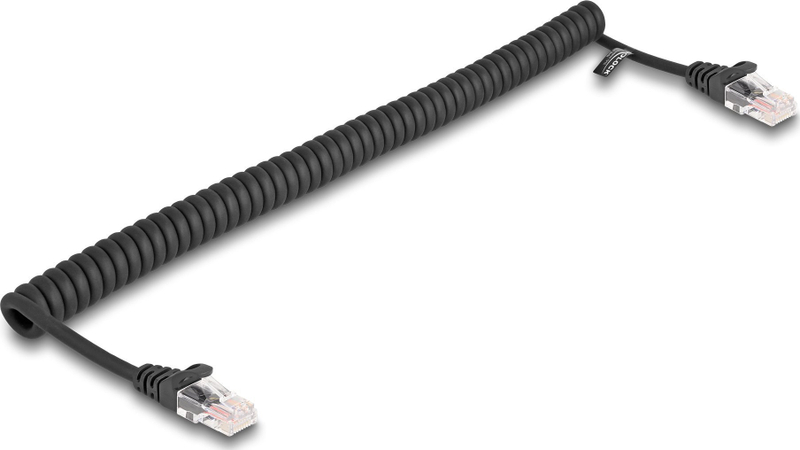 Kabllo rrjeti DeLOCK RJ45 Cat.5e, spiral, 1m, e zezë