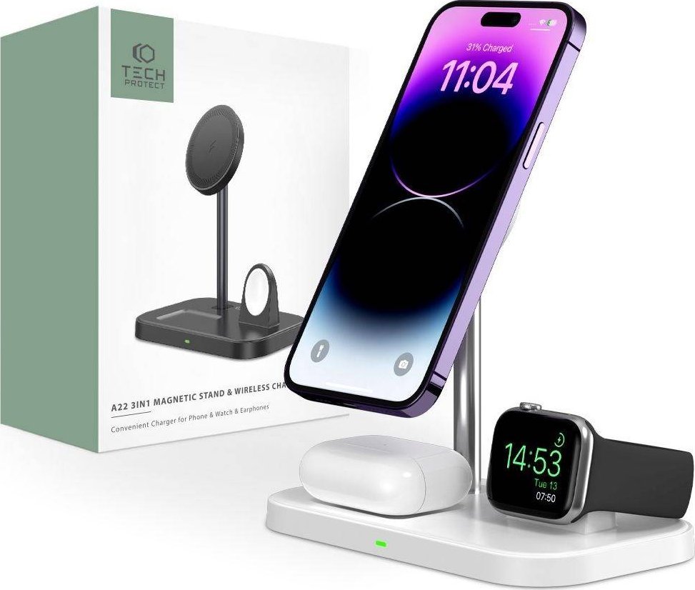 Karikues wireless 3 në 1 Tech-Protect QI15W A22, MagSafe, 15W, i bardhë