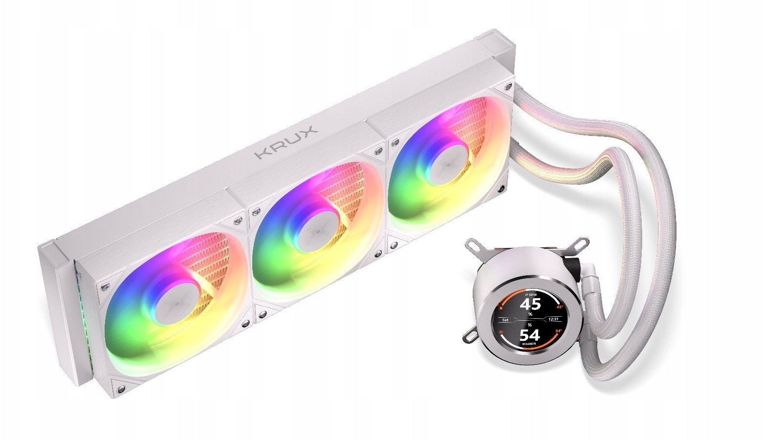 Ладилник за вода за процесор Krux HydroGlance 360 LCD, радијатор 360 mm, ARGB, бел