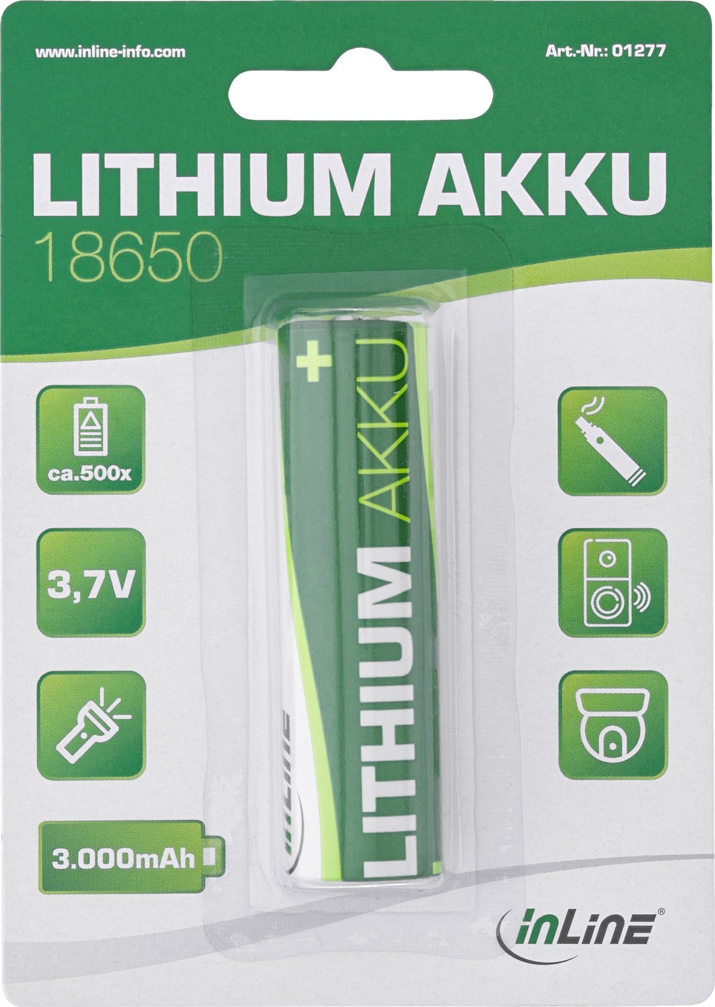 Bateri rimbushëse INLINE 18650 Li Ion, 3000 mAh, 3.7V, blu