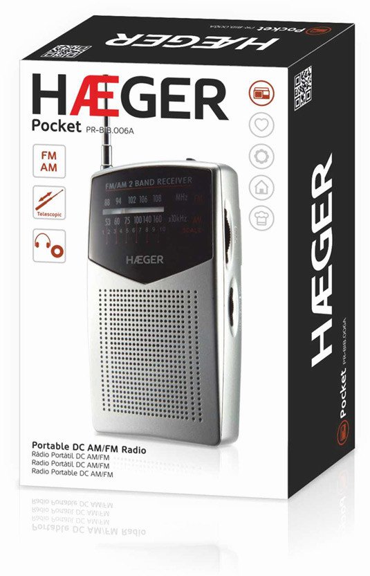 Radio portative Haeger Pocket, AM/FM, me antenë teleskopike, gri