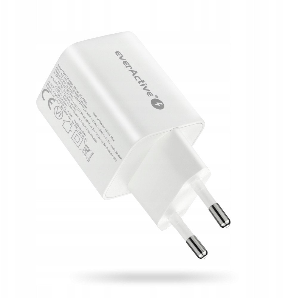 Karikues muri everActive SC-450Q, GaN, 45W, 1x USB 1x USB C, i bardhë