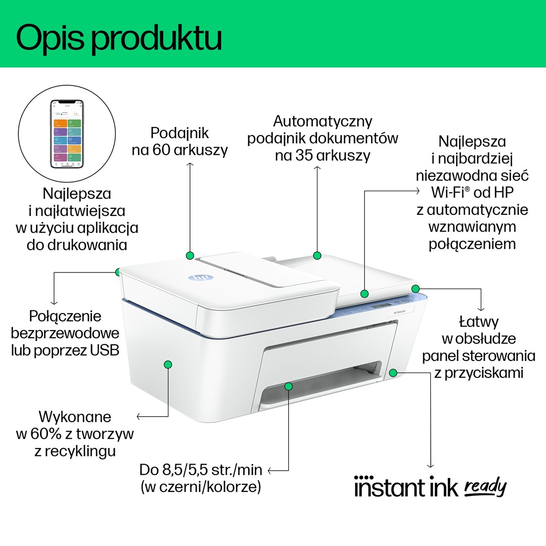 Printer multifunksional HP DeskJet 4222e, A4, 1200x1200 DPI, i bardhë