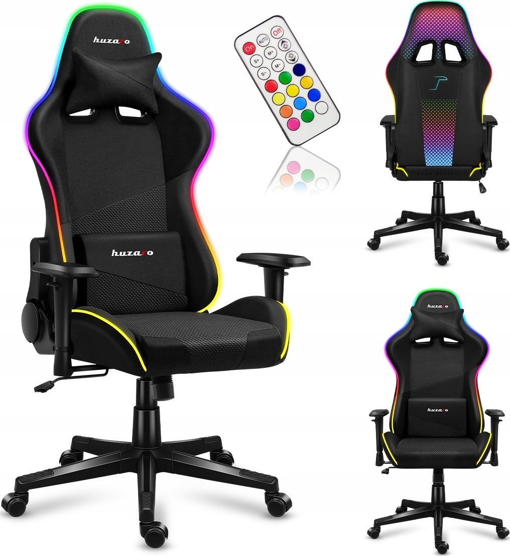 Karrige gaming Huzaro Force 6.3 RGB Mesh, deri 130kg, me ndriçim RGB, e zezë