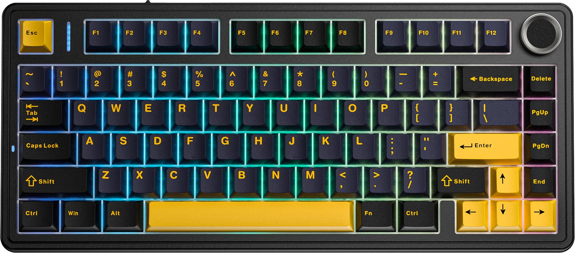 Tastierë gaming AULA F75, wireless, mekanike hot swappable, RGB, 4000 mAh, e zezë blu e errët portokalli