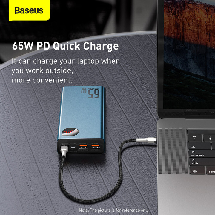 Powerbank me ekran dixhital Baseus Adaman Metal QC + PD, 20000mAh, 65W, i kaltër + kabllo USB-A/USB-C, 30cm, e zezë