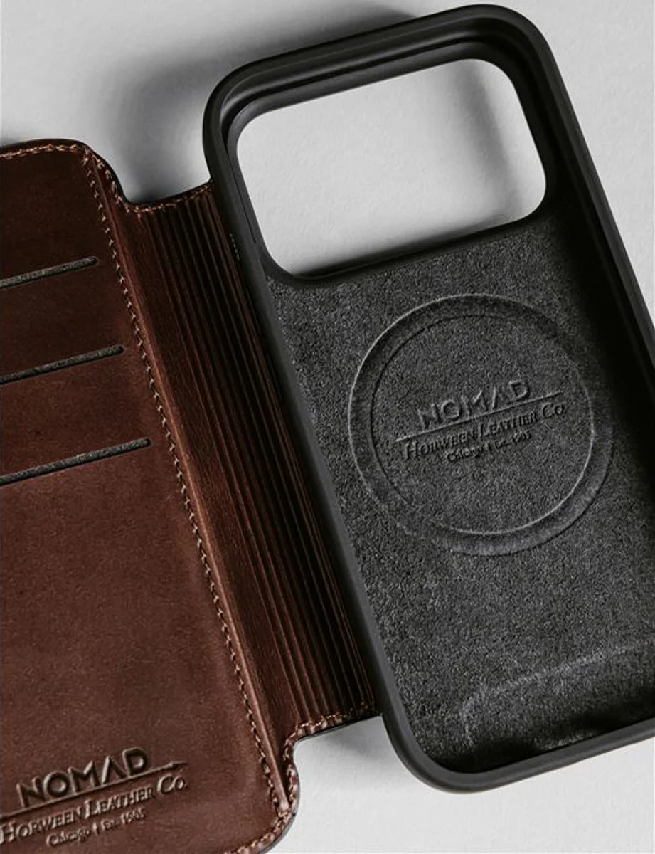 Këllëf folio Nomad Modern Leather, për iPhone 17 Pro, lëkurë Horween, kafe rustic