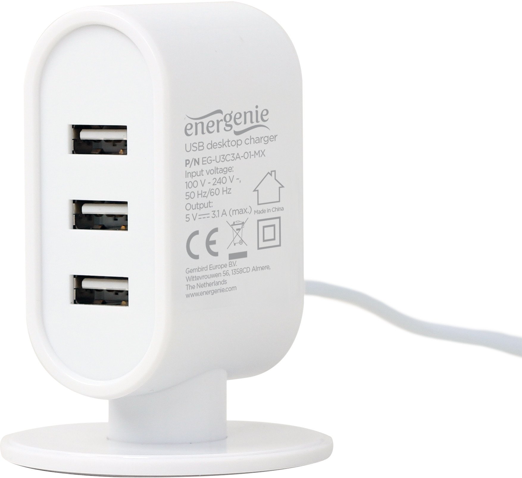 Karikues tavoline Gembird EG-U3C3A-01-MX, 3 porta USB, për pajisje mobile, i zi dhe i bardhë