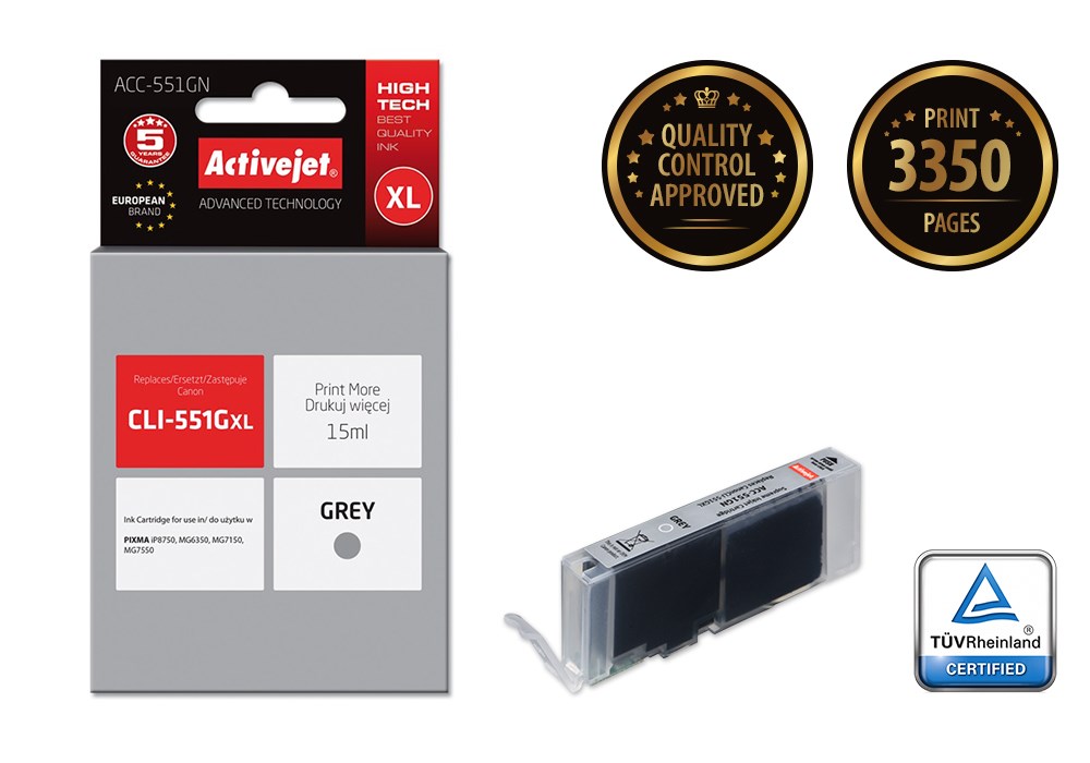 Ngjyrë për printer Activejet ACC-551GN (zëvendësim për Canon CLI-551G), 15 ml, e hirtë