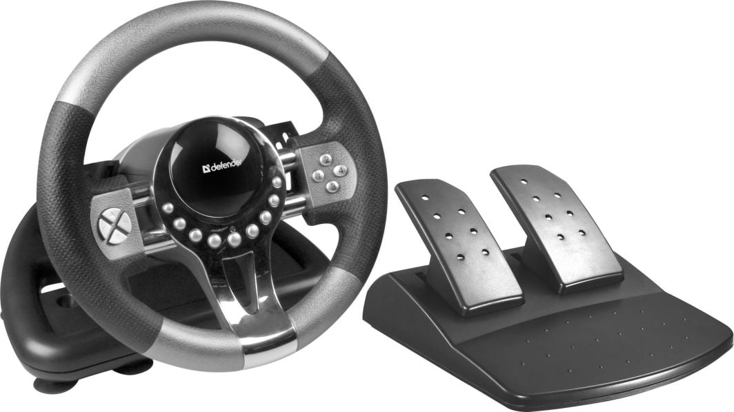 Timoni lojërash Defender Forsage GTR, 12 butona, USB, me pedale, zi gri
