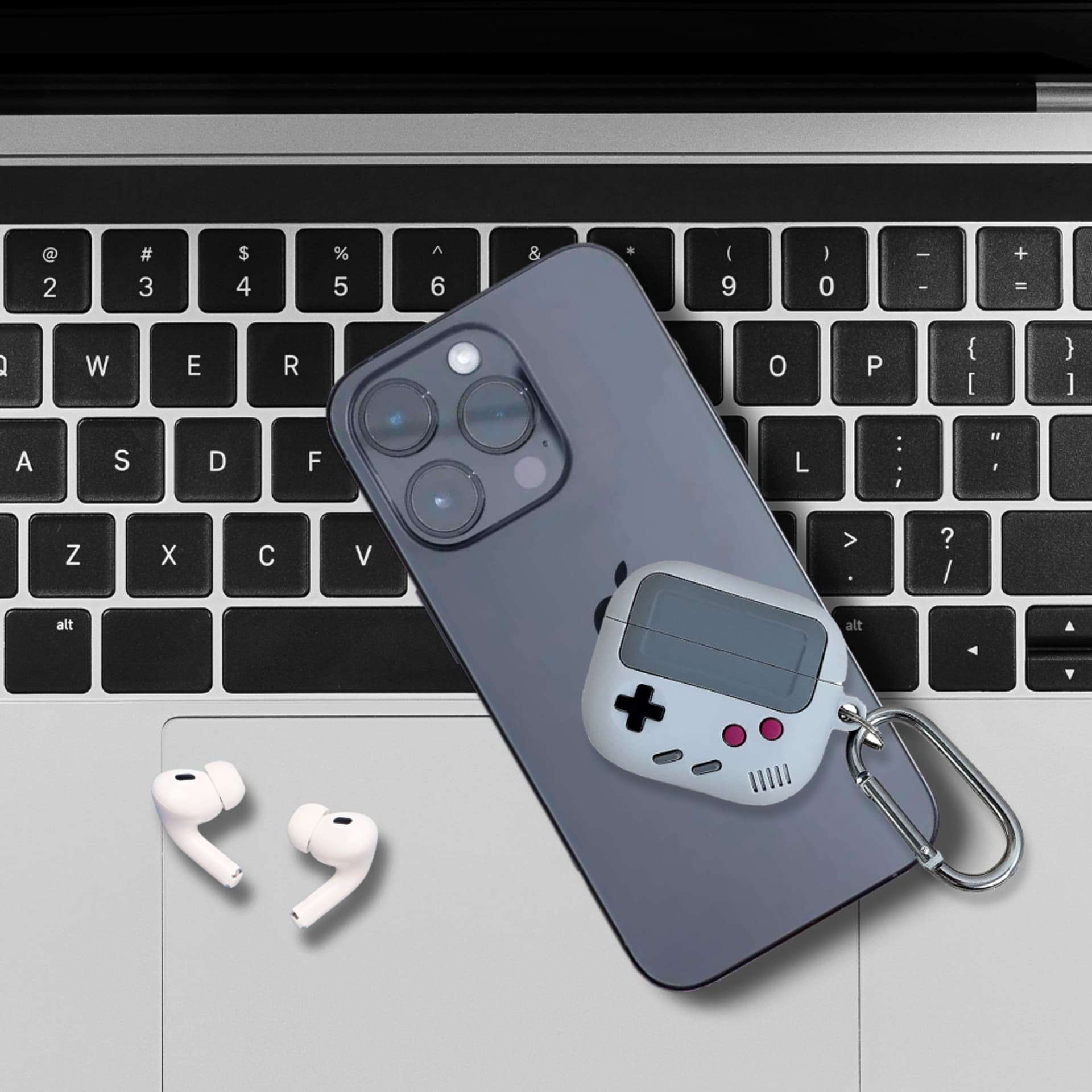 Mbulesë Beline Gamer për AirPods Pro, silikon, me karabinë, gri