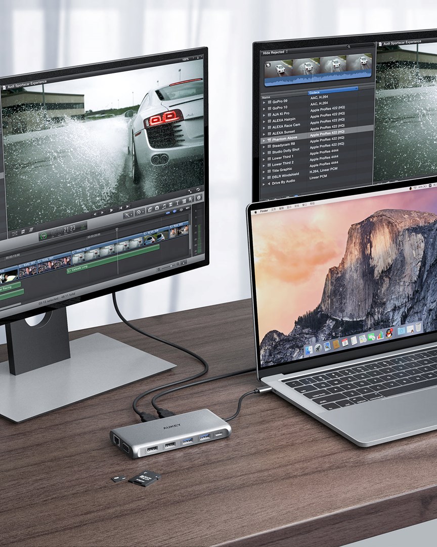 USB Hub Aukey CB-C78, 12-në-1, 5000 Mbit/s, RJ45, USB-C, i argjendtë