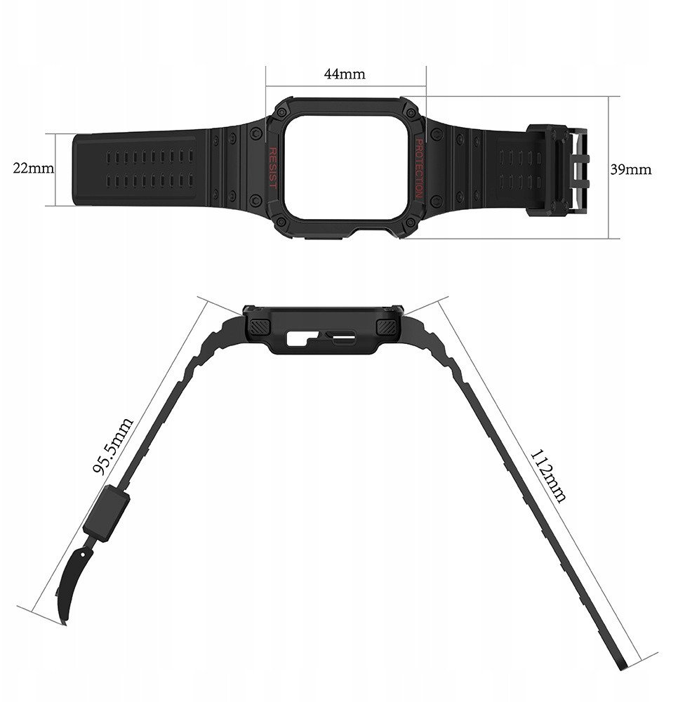 Rrip ore Hurtel Protect me kasë për Apple Watch 7 SE 41 40 38mm, material sintetik TPU, e zezë