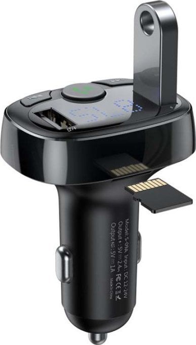 Transmetues FM për veturë Baseus S-09A, Bluetooth, 2x USB, i zi