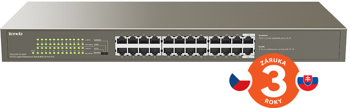 Switch Tenda TEG1124P-24-250W - 24x100 / 1000 + 2xRJ45 / SFP, metal, rack, PoE (225W)