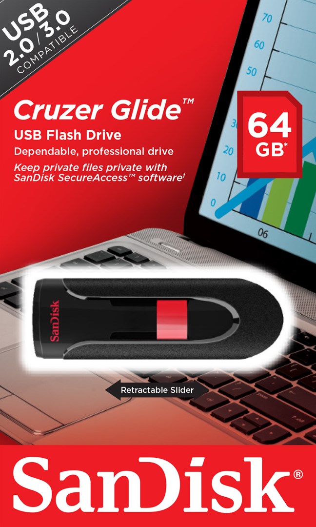 USB SanDisk Cruzer Glide, 64 GB, USB Type-A