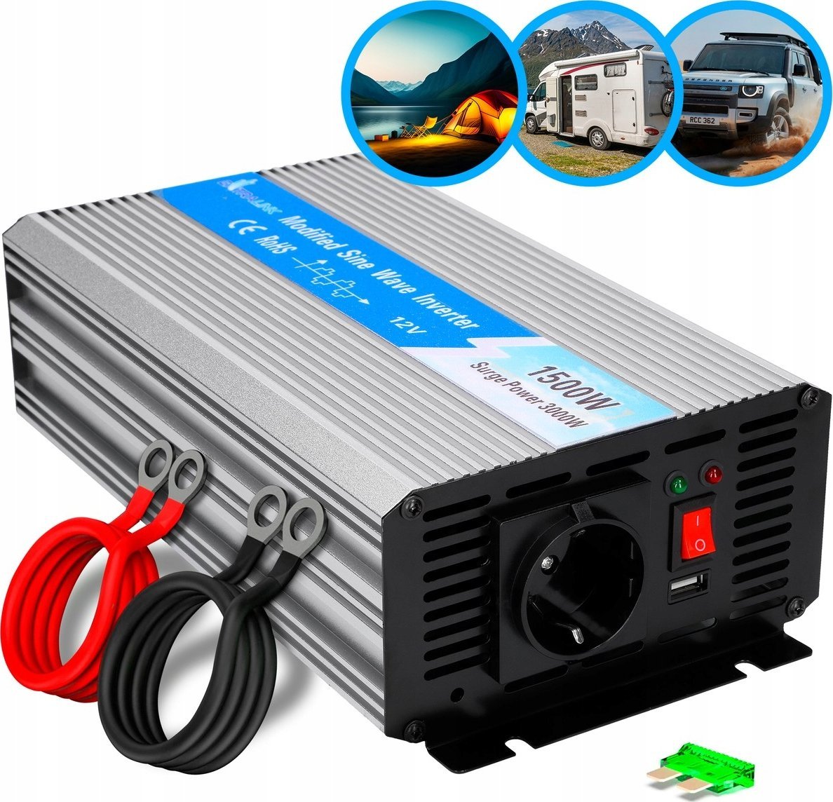 Inverter tensioni Extralink OPIP-1500W, 12V në 230V, 1500W, valë sinusoidale e pastër