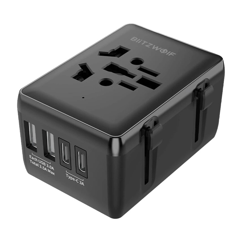 Adapter udhëtimi BlitzWolf BW-TA1, 4 në 1, 2x USB USB-C PD 20W, i zi