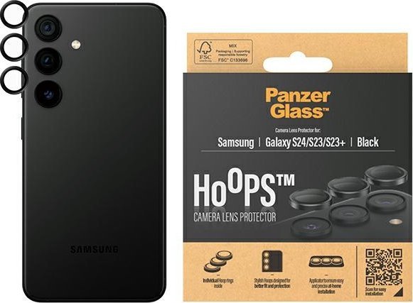 Mbrojtës kamere PanzerGlass Hoops për Samsung Galaxy S24 S23 S23 Plus, xham mbrojtës, i zi