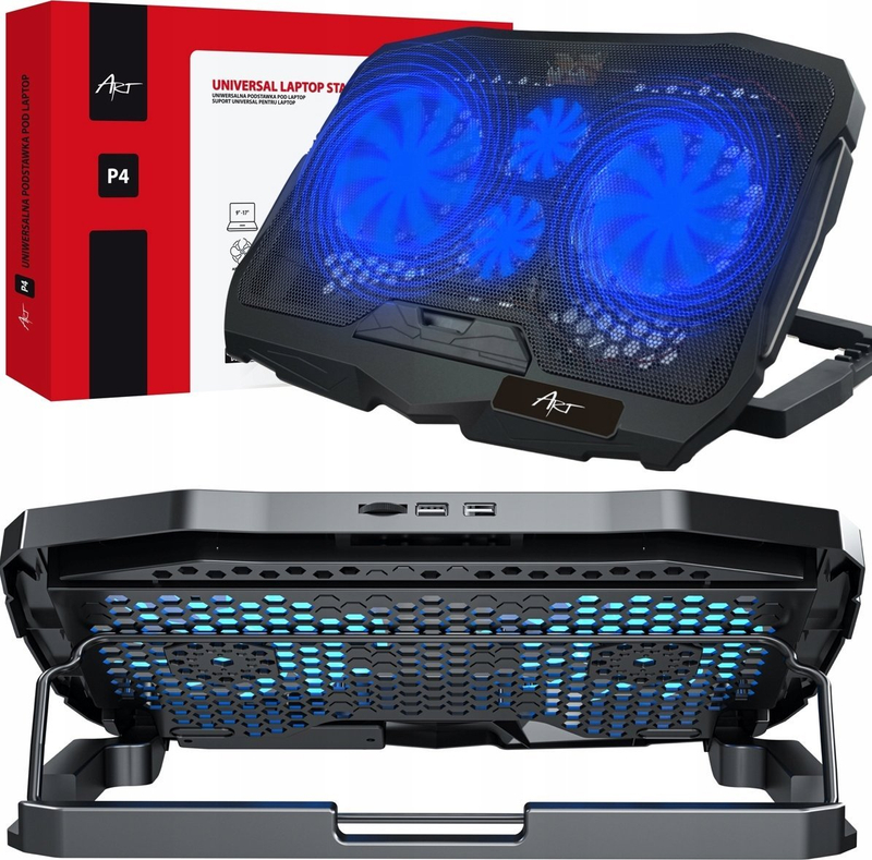 Stendë ftohëse për laptop ART P4, 4 ventilatorë, LED, për 9-17"