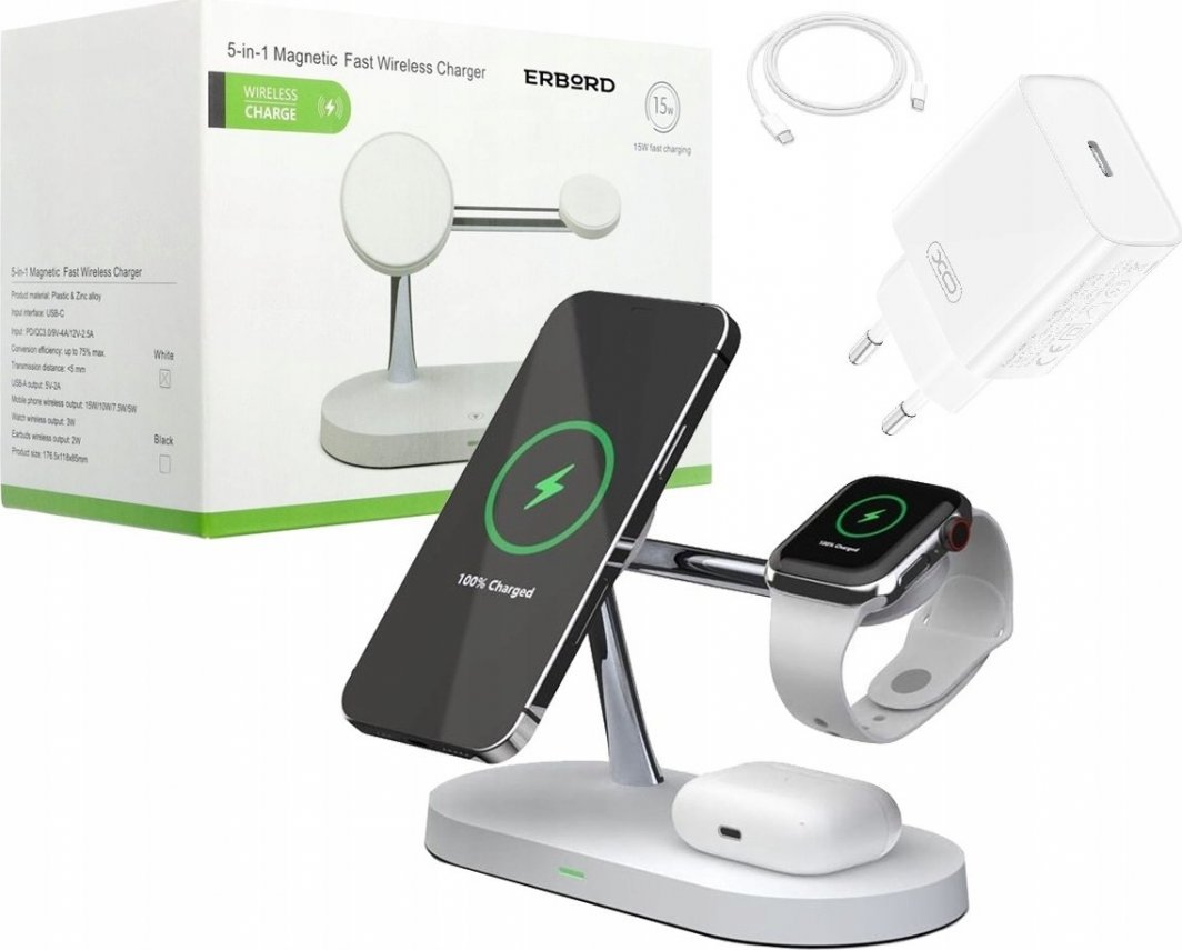 Karikues wireless Blow WCH-08, 15W, 3 në 1, i bardhë