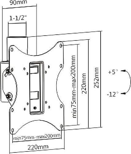 Mbajtëse televizori për tavan Maclean MC-704, 23'' - 42'', e zezë