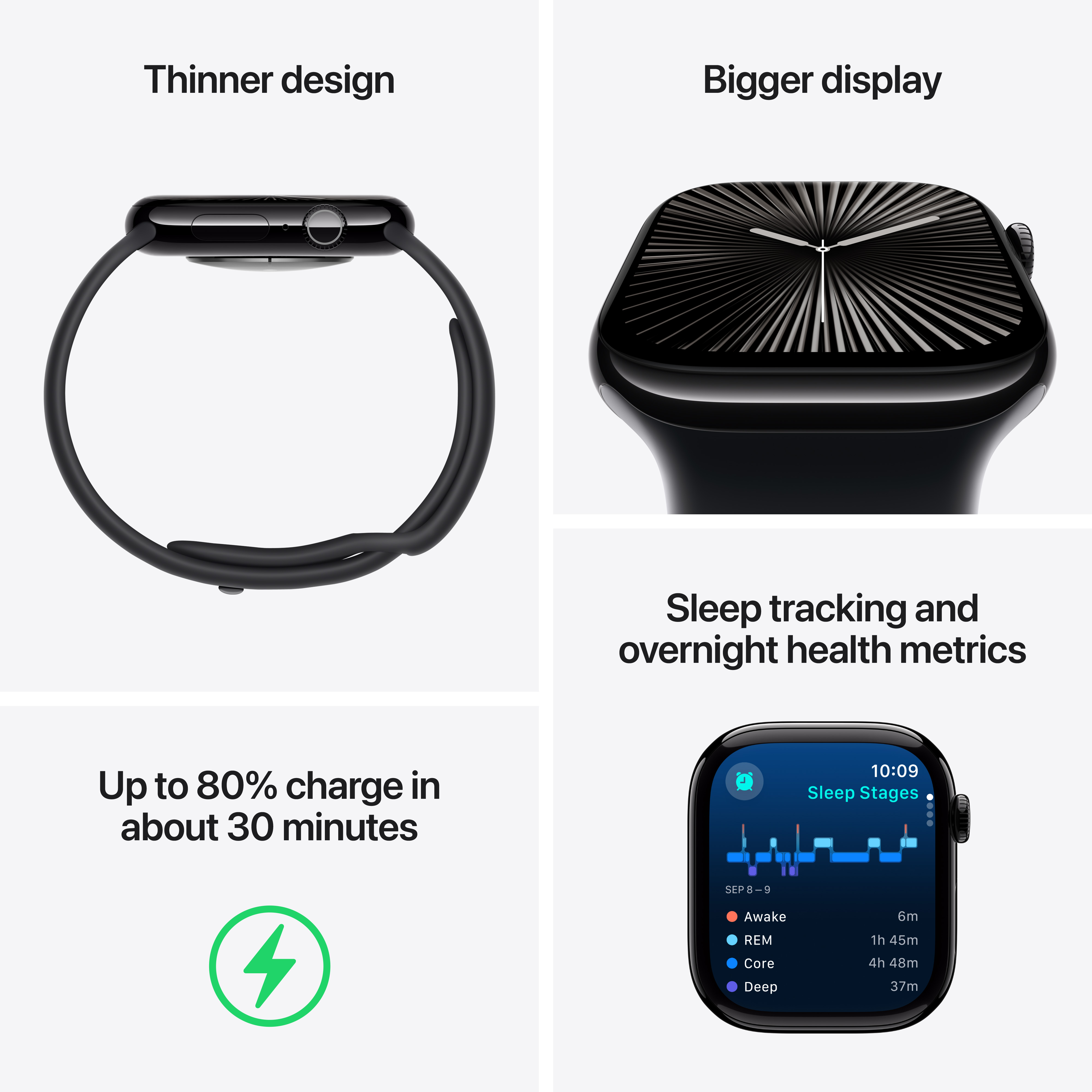 Apple Watch Series 10 GPS, 46mm, Jet Black Aluminum Case with Ink Sport Loop