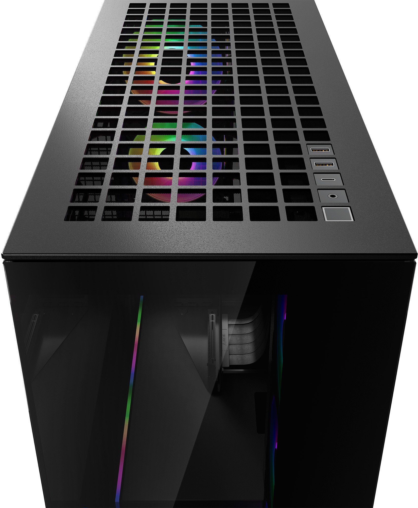 Kuti PC Arctic Xtender VG, mid tower, panel xhami i temperuar, A RGB, montim vertikal GPU, e zezë
