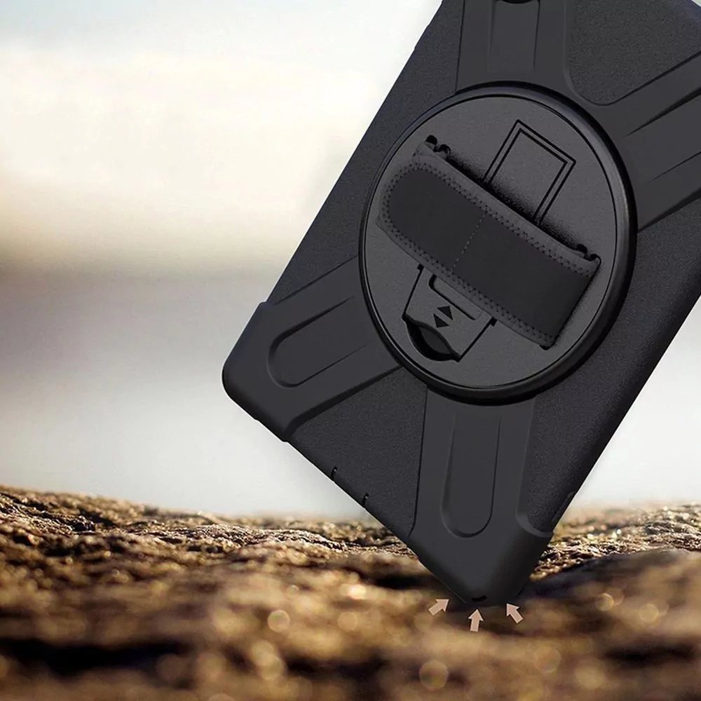 Futrollë tablet Strado Armor Case për Lenovo Tab M10 TB-X306X X306F, me rrip dhe mbajtës rrotullues, e zezë