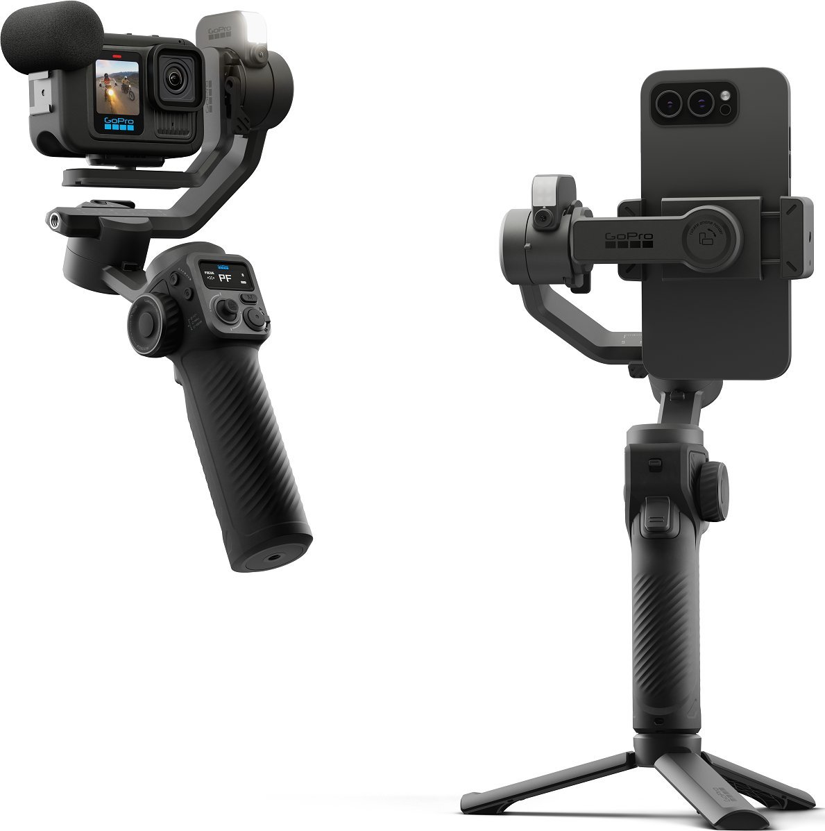 Stabilizues GoPro Fluid Pro AI, për kamera dhe smartphone, dritë integruese, i zi
