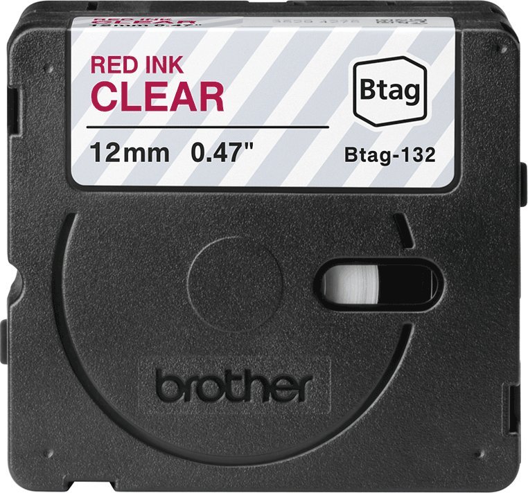 Shirit etiketues Brother BTAG-132, 12mm, tekst i kuq me sfond transparent