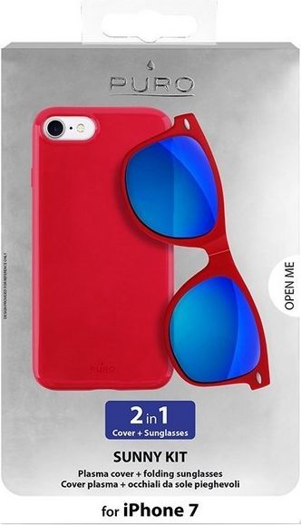 Puro Sunny Kit сет, заштита за iPhone 7/8+ и очила за сонце, црвена