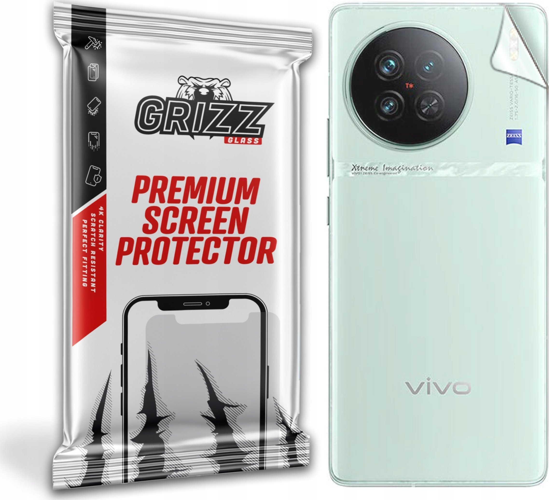 Folie mbrojtëse GrizzGlass SatinSkin për Vivo X90s, pjesa e pasme, transparente