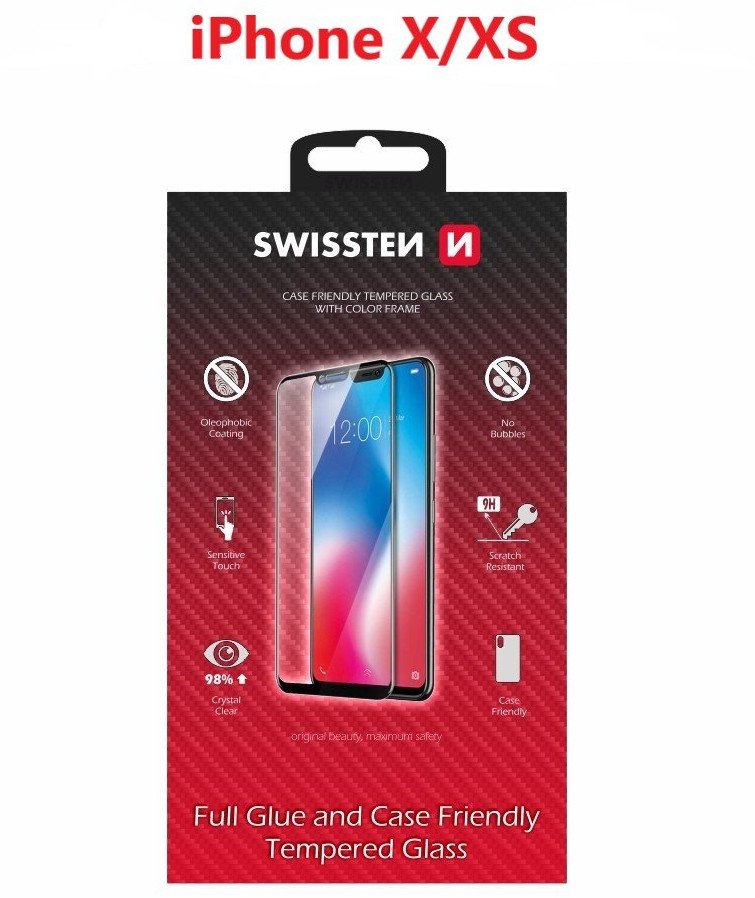 Mbrotjës ekrani Swissten Case Friendly për iPhone X XS, xham i fortë 9H, transparent