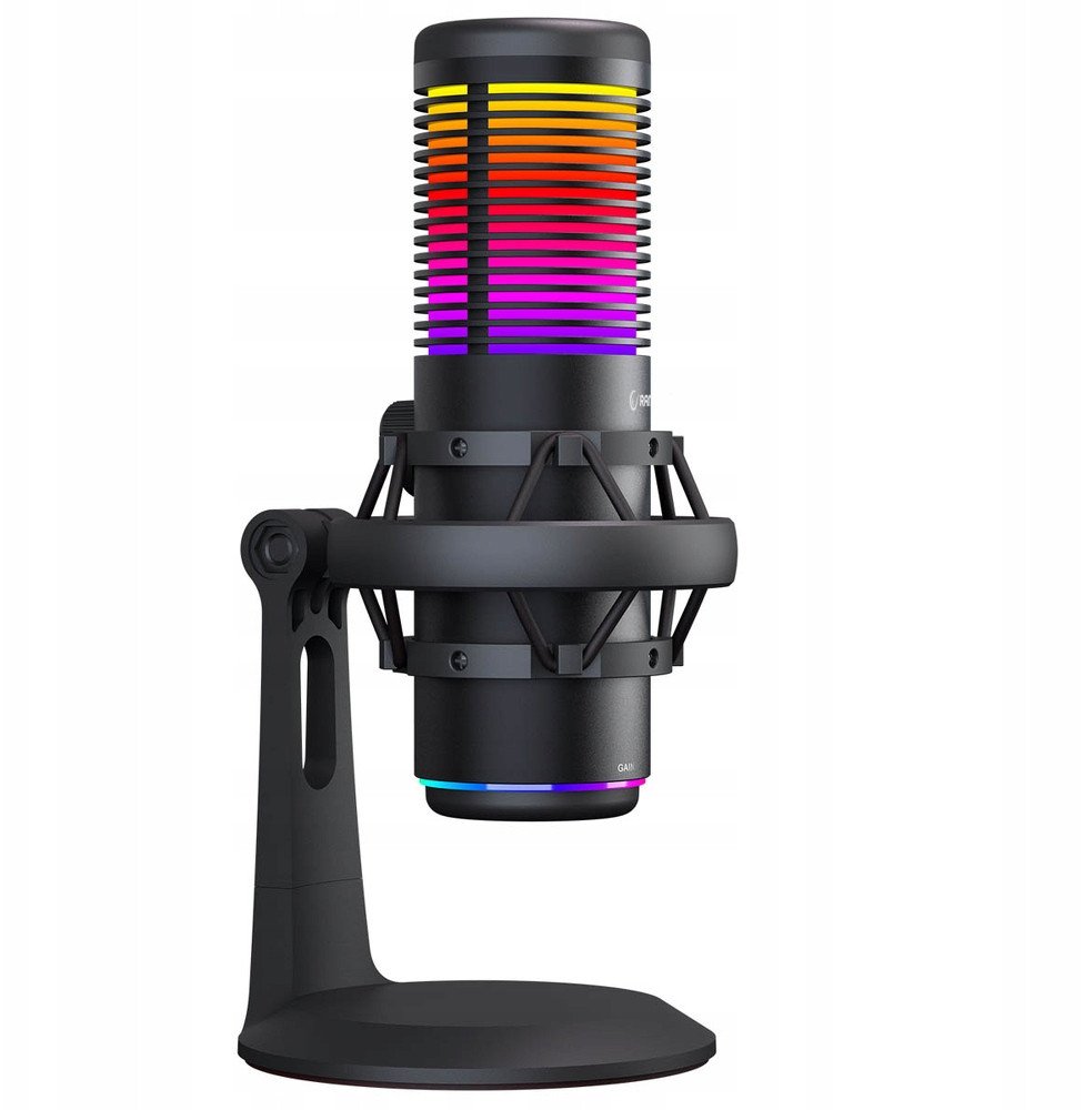 Mikrofon tavoline Rampage Bemol RGB, kapacitiv, 3.5mm dhe USB C, i zi