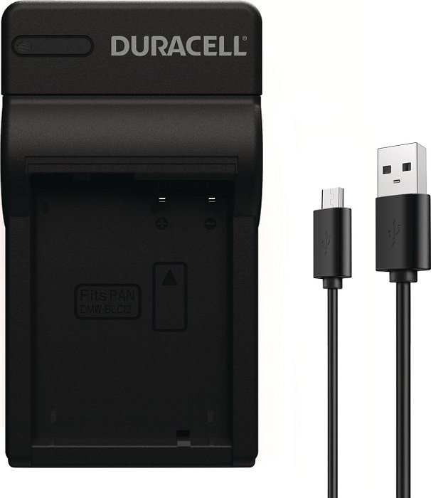 Karikues baterie për aparat fotografik Duracell DRPBLC12 DMW-BLC12, me kabllo USB, i zi