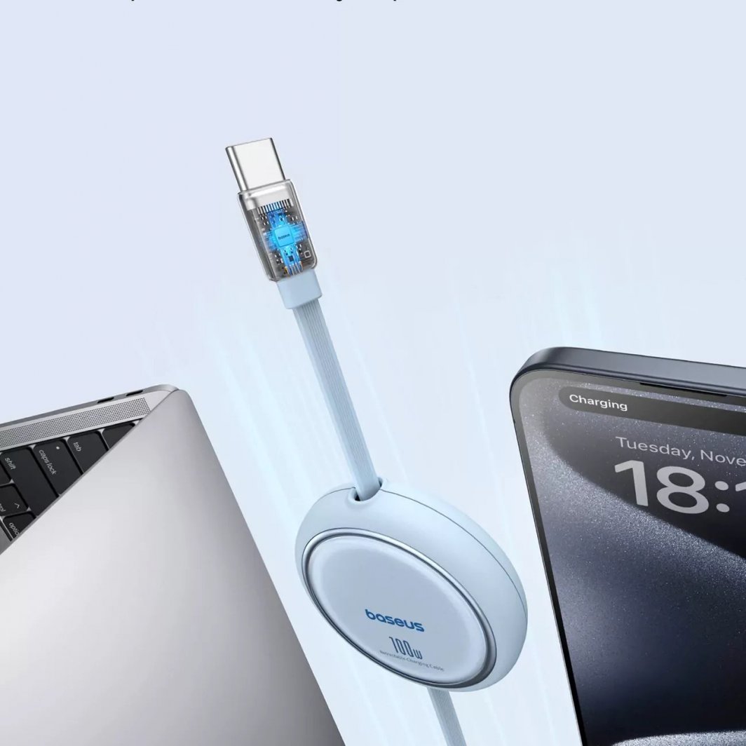 Kabllo USB C në USB C Baseus Free2Draw Mini, 1 m, 100W, i kaltër i hapur