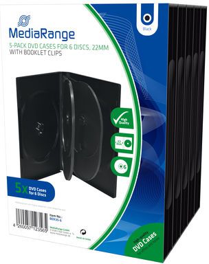 Kuti plastike për CD DVD MediaRange BOX35-6, 6 disqe, set 5 copë, e zezë