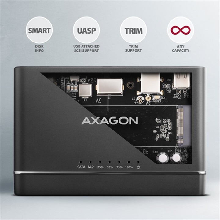 Docking station Axagon ADSA-CC USB-C 10Gbps - NVMe M.2 SSD & SATA 2.5"/3.5"