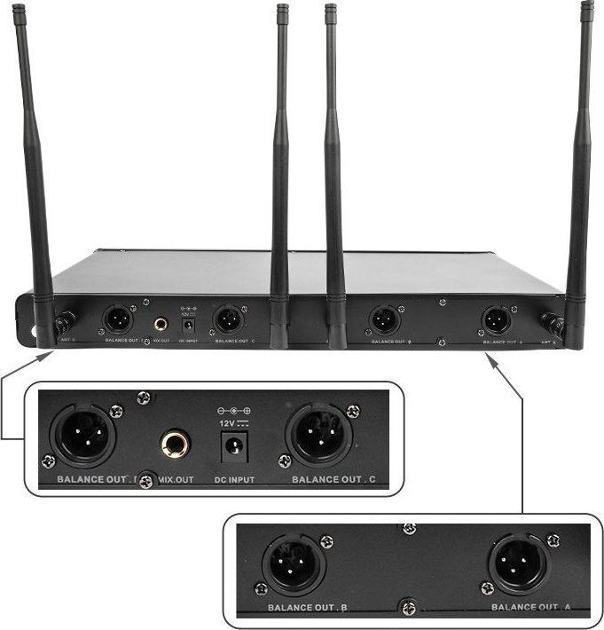 Sistem mikrofonësh pa tel NN WMIC4, 4 kanale UHF, me 3 mikrofona dore dhe headset, i zi