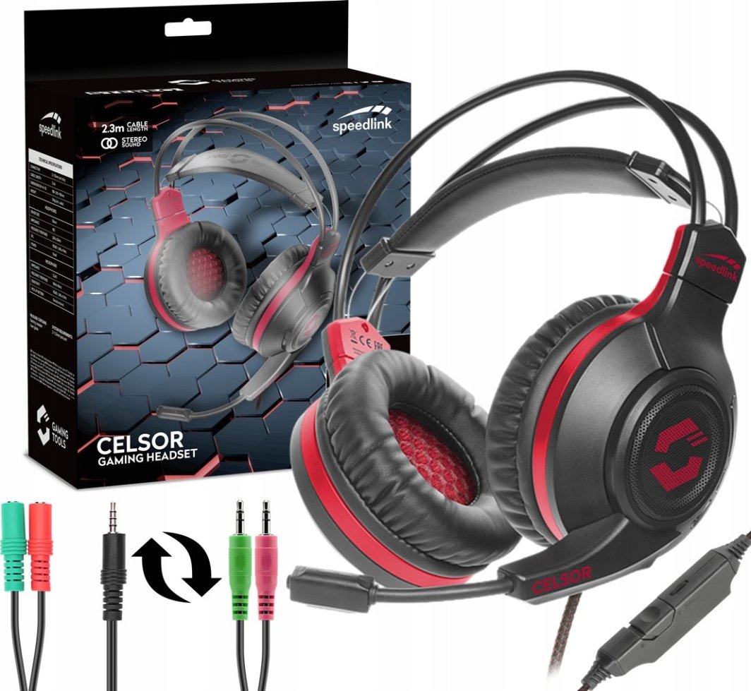 Kufje gaming Speedlink CELSOR, stereo, me mikrofon, të zeza e kuqe