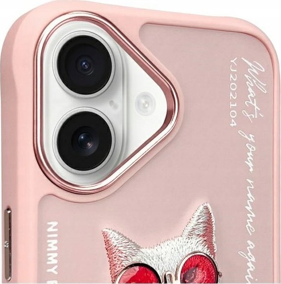 Futera telefoni Futera për iPhone 16 6.1", dizajn mace Nimmy Glasses, ngjyrë rozë