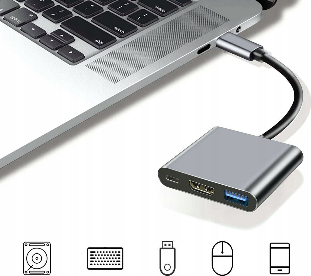 Hub USB-C Platinet 3.2 Gen2 3in1, HDMI 4K, PD 100W, gri alumini