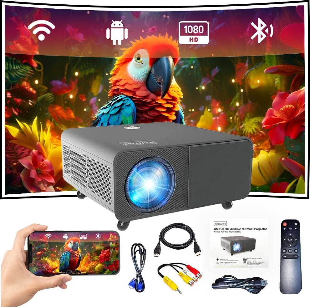 Projektor Zenwire X5, Full HD 4K, Android WiFi, 16500 lm, i bardhë