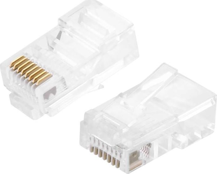 Konektor RJ45 UTP 8P8C Cat5 5e, set 100 copë, transparent